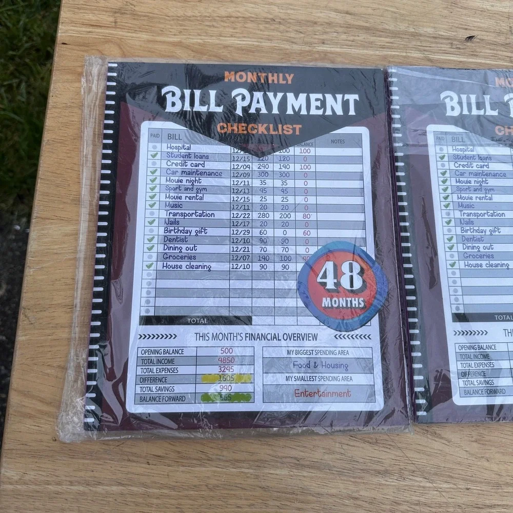 Set of 2 Monthly Bill Payment Checklist: Bill Tracker Notebook, The 4-Year Guide